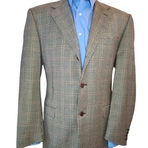 CANALI 3 BUTTONS SINGLE BREASTED HOUNDSTOOTH CASHMERE WOOL BEIGE  BLAZER 52 L